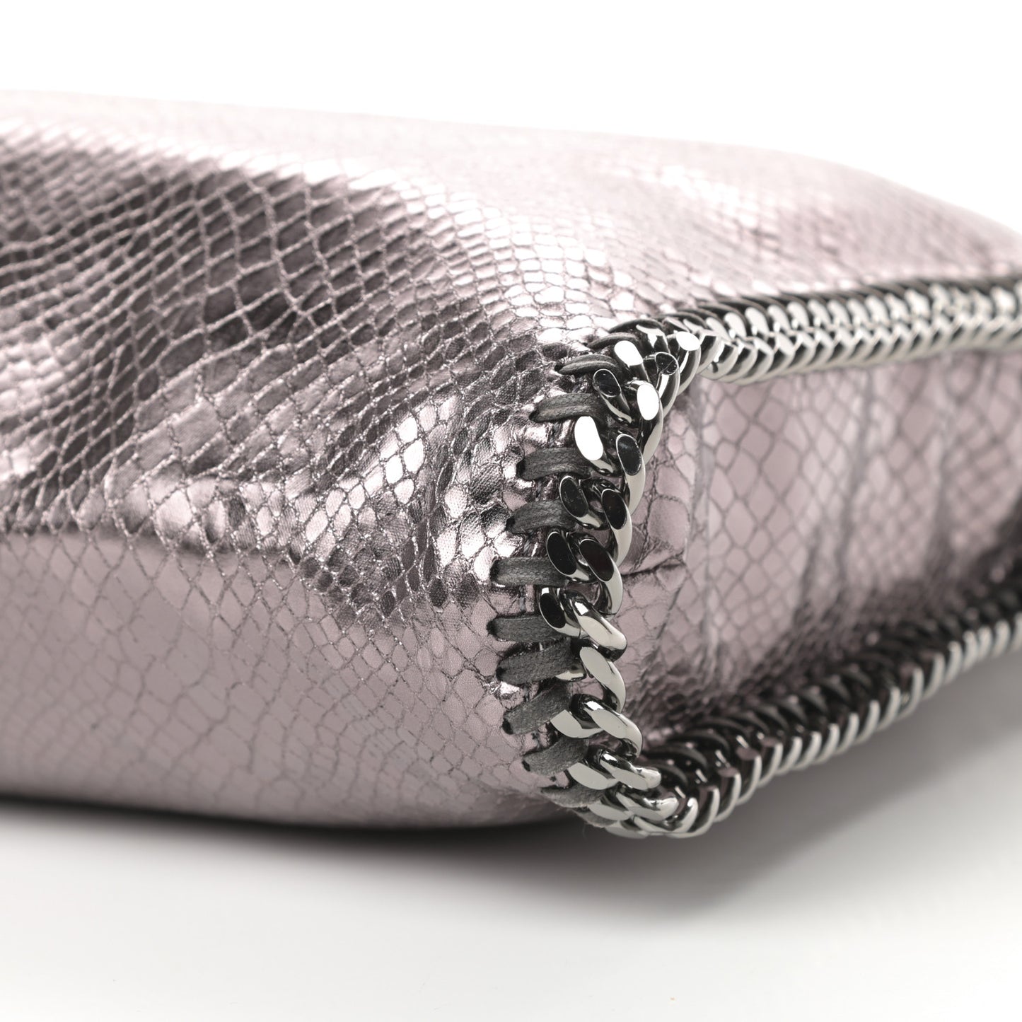 Metallic Snakeskin Print Small Falabella Tote Ruthenium