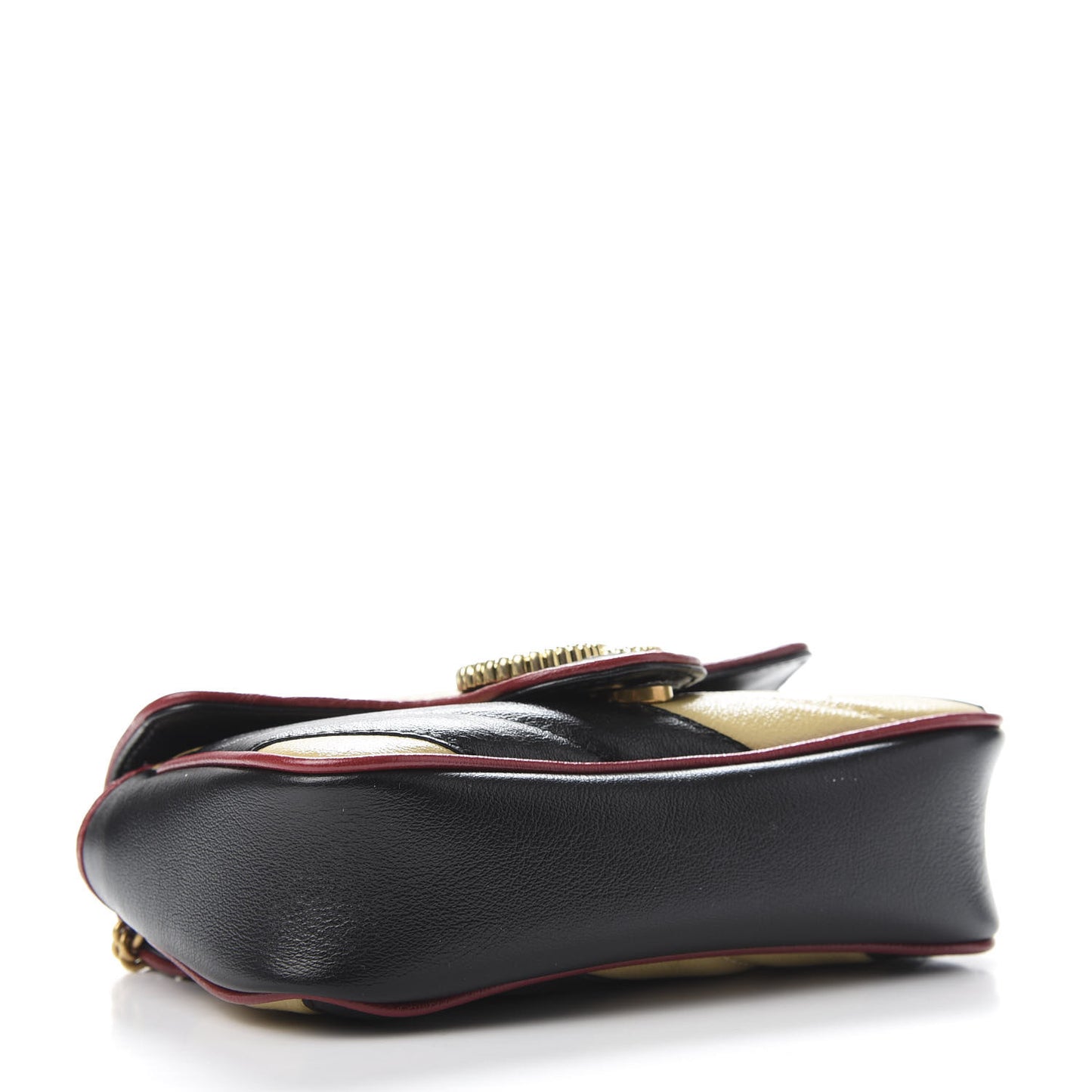 Vintage Effect Calfskin Matelasse Diagonal Striped Super Mini Torchon GG Marmont Shoulder Bag Black Beige