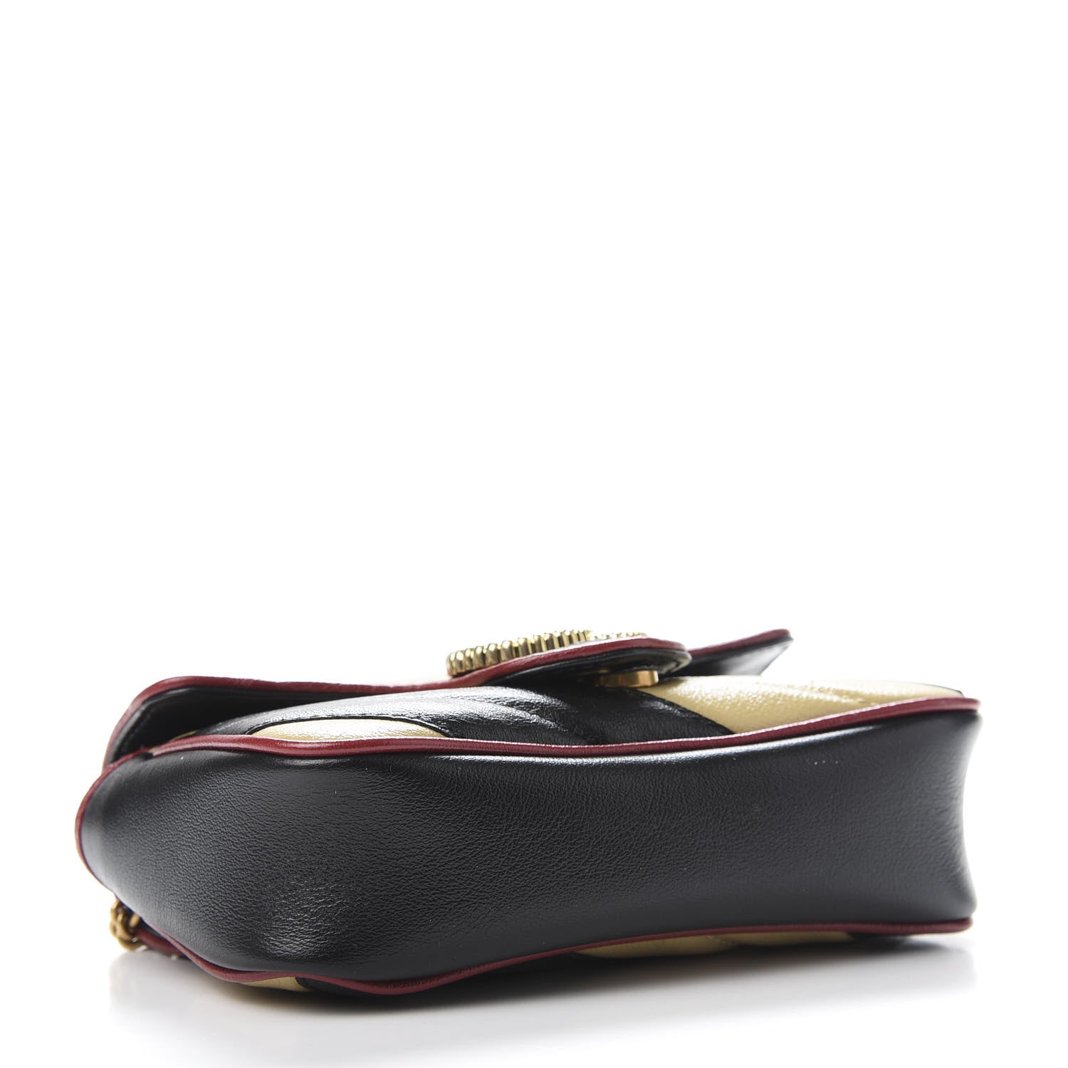 Gucci Vintage Effect Calfskin Matelasse Diagonal Striped Super Mini Torchon GG Marmont Shoulder Bag Black Beige 4 of 10