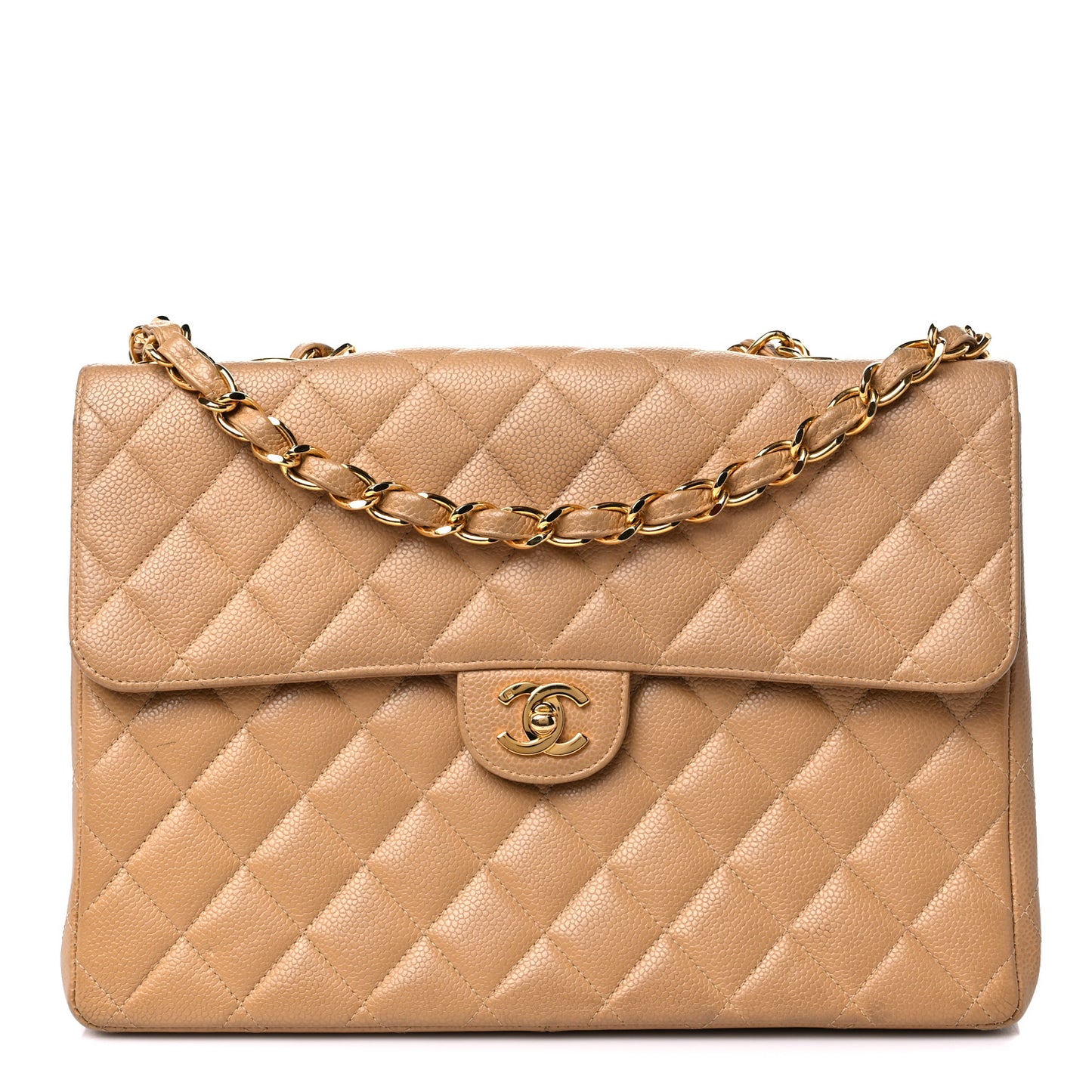 Caviar Quilted Jumbo Single Flap Beige