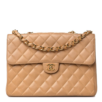 Chanel Caviar Quilted Jumbo Single Flap Beige 1 of 22