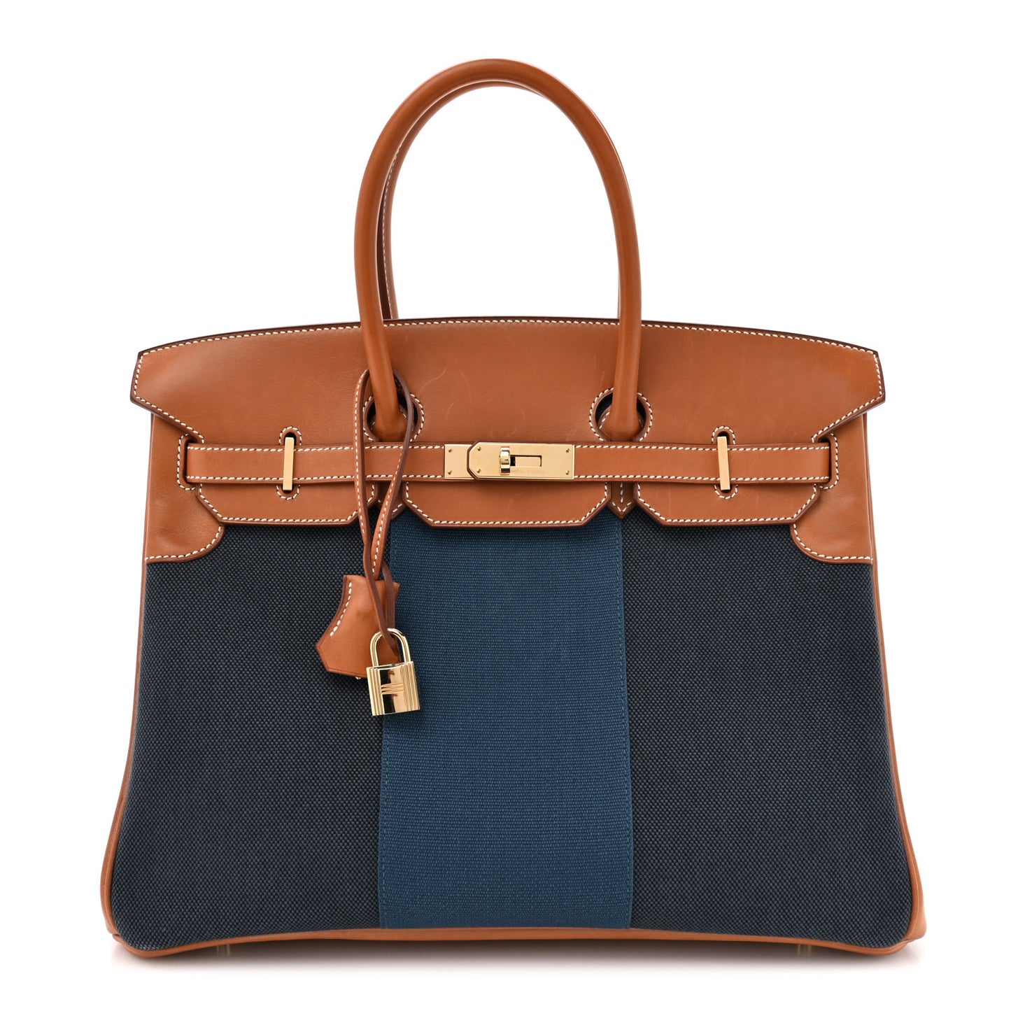Toile Natural Barenia Flag Birkin 35 Fauve Bleu Indigo Bleu Thalassa