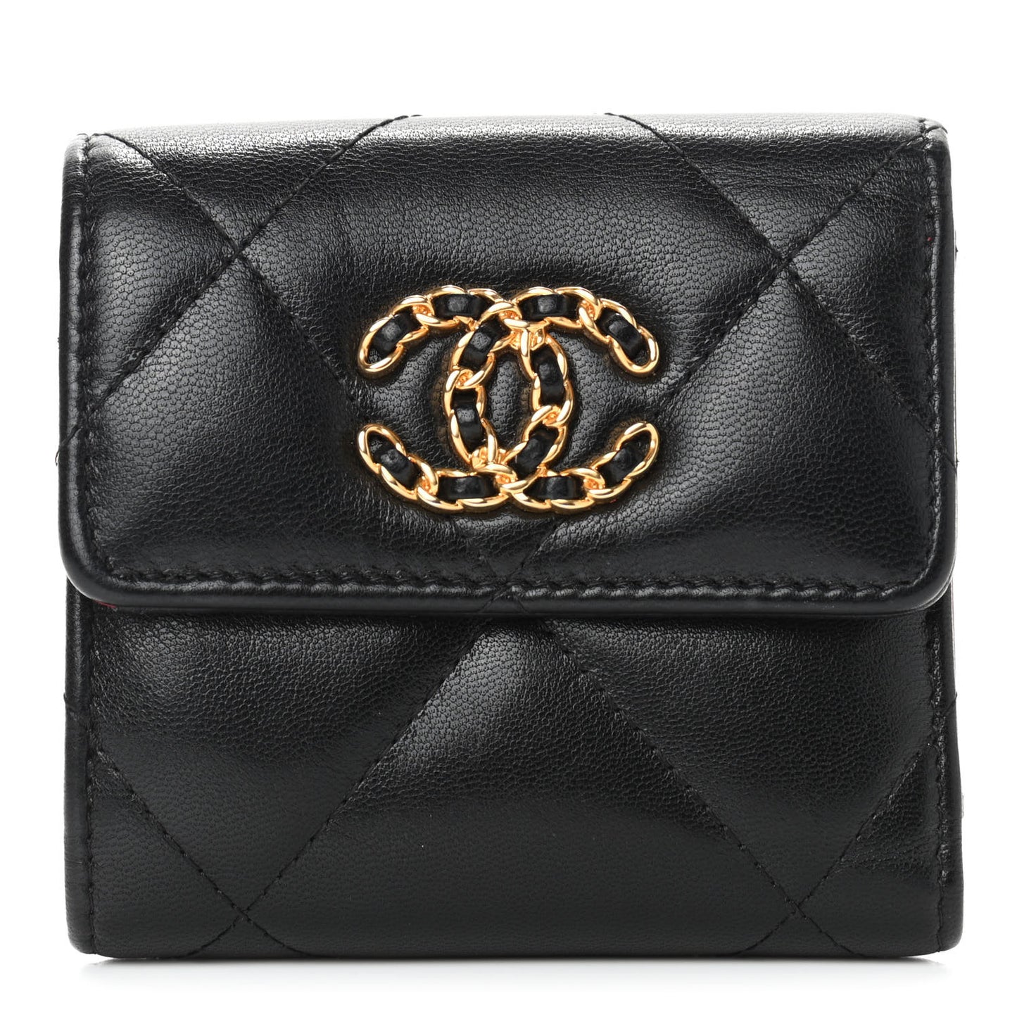 Lambskin Quilted Chanel 19 Small Flap Wallet Black