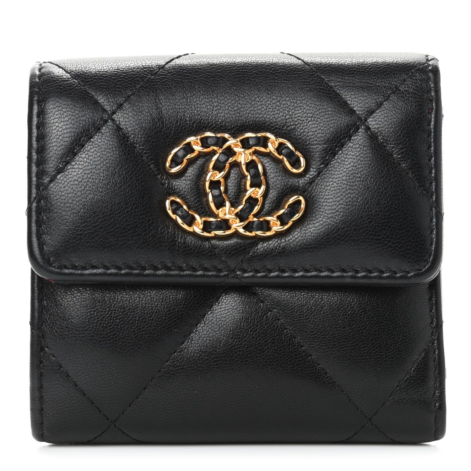 Chanel Lambskin Quilted Chanel 19 Small Flap Wallet Black 1 of 7