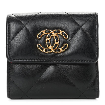 Chanel Lambskin Quilted Chanel 19 Small Flap Wallet Black 1 of 7