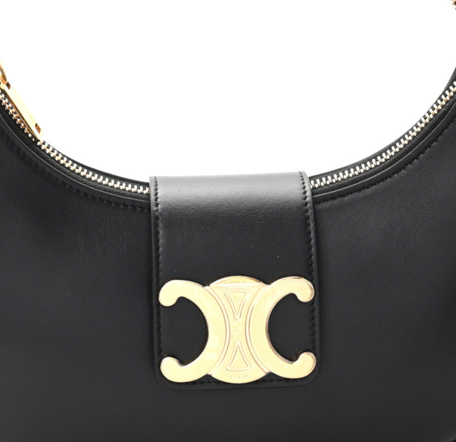 Celine Smooth Calfskin Medium Strap Ava Triomphe Shoulder Bag Black 10 of 10