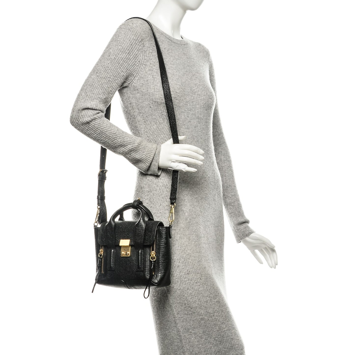 3.1 Textured Calfskin Mini Pashli Satchel Black