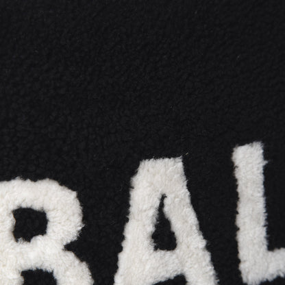 Balenciaga Sheepskin Shearling Contrasted Logo Large Zip Pouch Black 8 of 8