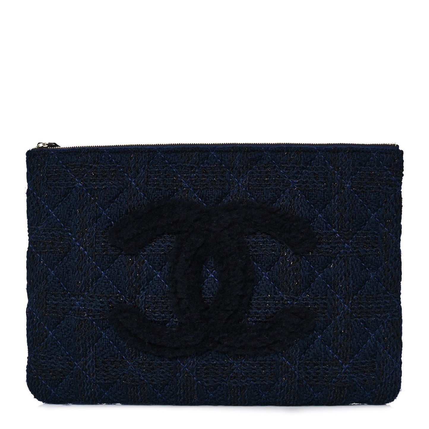 Wool Knit CC Cosmetic Pouch Navy Blue