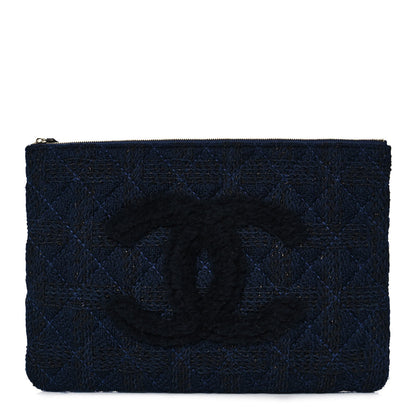 Chanel Wool Knit CC Cosmetic Pouch Navy Blue 1 of 9