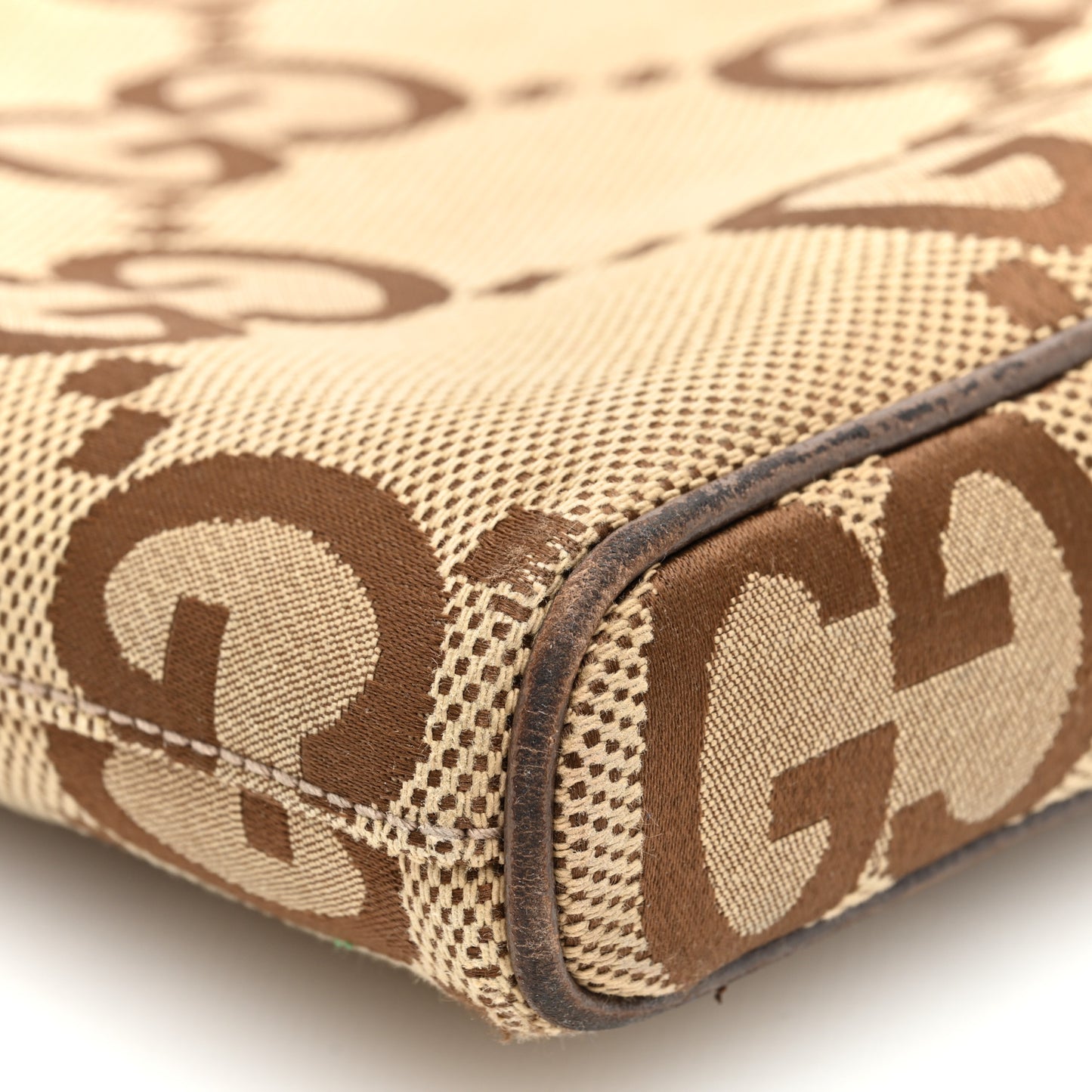 Monogram Jumbo GG Textured Dollar Calfskin Web Wristlet Messenger Bag Camel Ebony New Acero