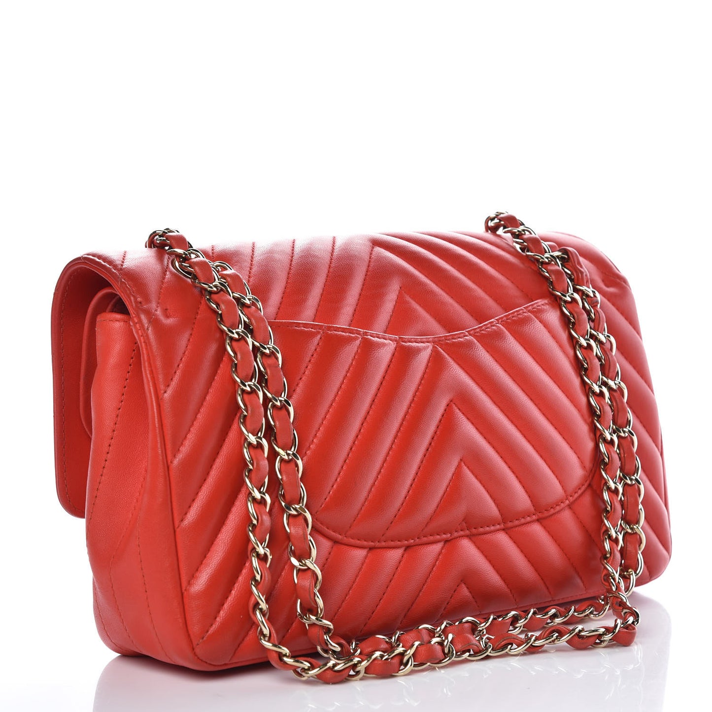 Lambskin Chevron Quilted Medium Double Flap Dark Red