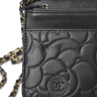 Chanel Lambskin Camellia Embossed Wallet on Chain WOC Black 11 of 15