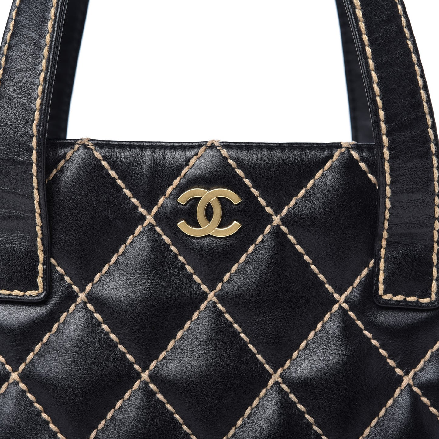 Calfskin Contrast Stitch Surpique Tote Black