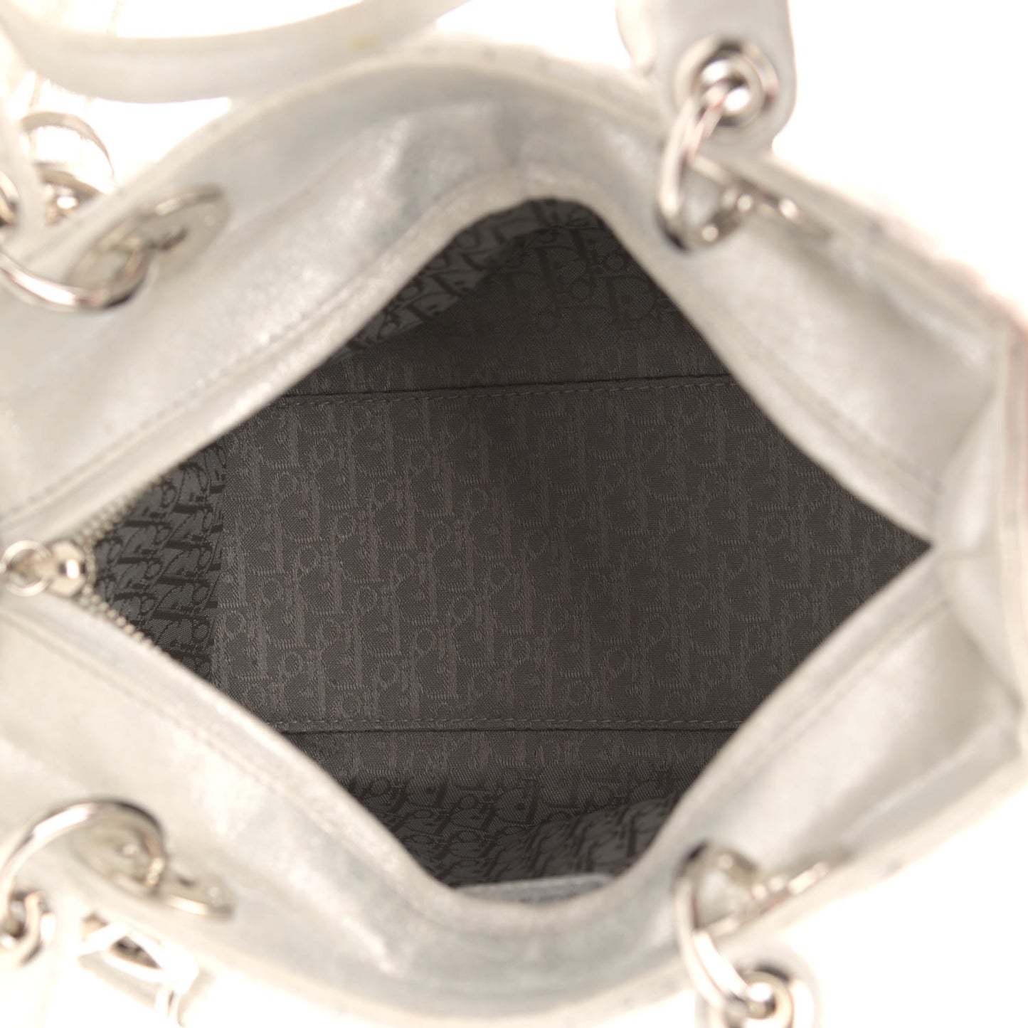 Metallic Lambskin Cannage Medium Lady Dior Silver