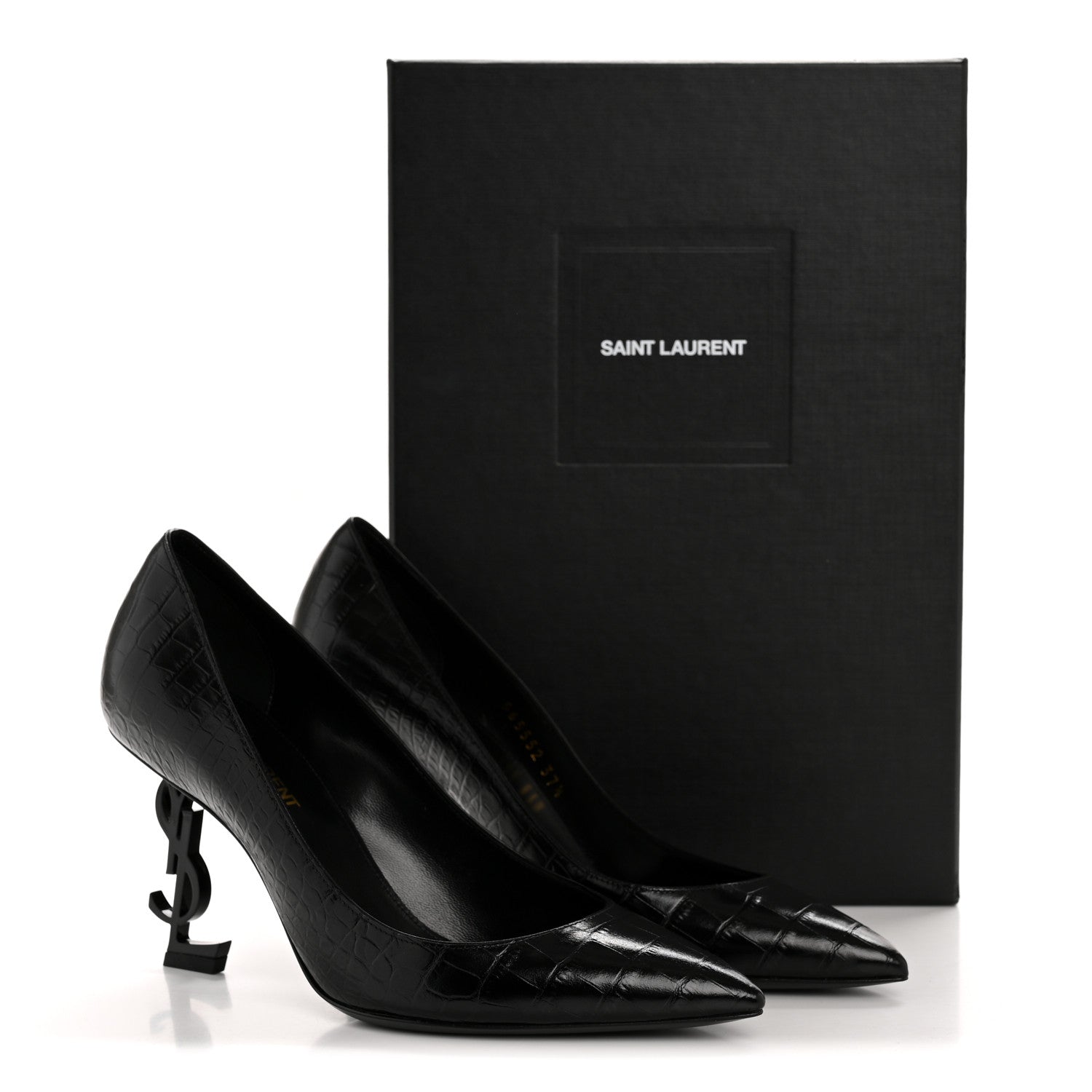 Saint Laurent Calfskin Crocodile Embossed Opyum Pumps 37.5 Black 10 of 10