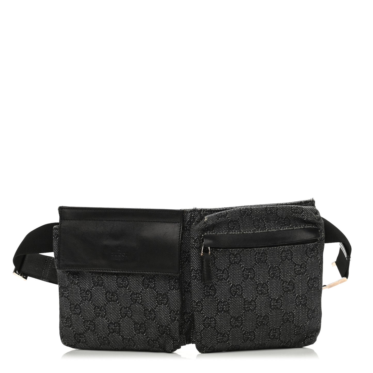 Denim Monogram Double Pocket Belt Bag Black