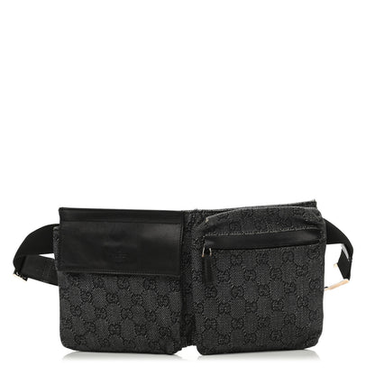 Gucci Denim Monogram Double Pocket Belt Bag Black 2 of 31