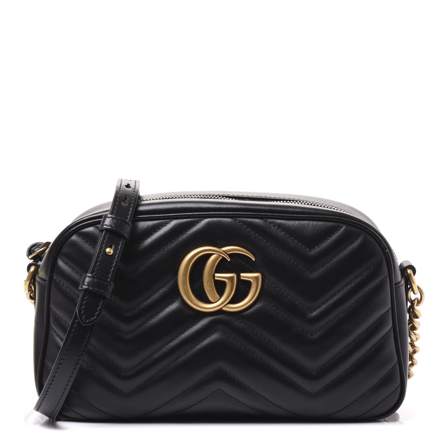 Gucci Calfskin Matelasse Small GG Marmont Chain Shoulder Bag Black 1 of 10