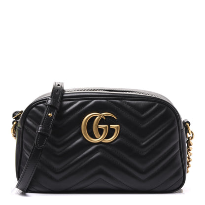 Gucci Calfskin Matelasse Small GG Marmont Chain Shoulder Bag Black 1 of 10