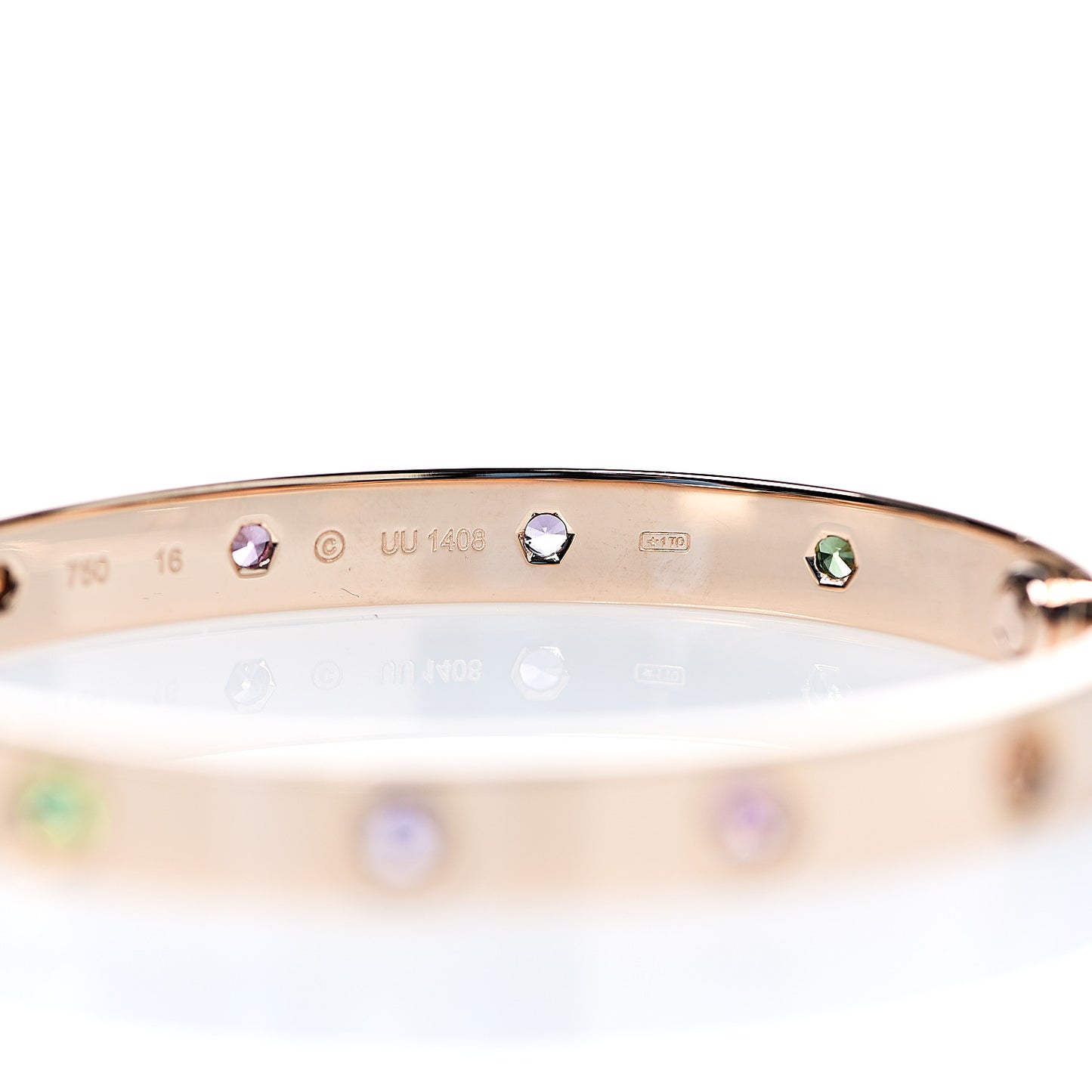 18K Pink Gold Sapphire Garnet Amethyst LOVE Bracelet 16