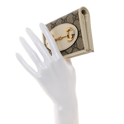 Gucci GG Supreme Monogram Azalea Calfskin Horsebit 1955 Card Case Wallet Beige Ebony Mystic White 2 of 9