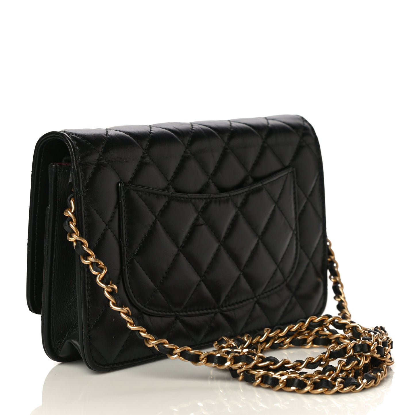 Aged Calfskin Quilted Lucky Charms 2.55 Reissue Wallet On Chain WOC Black