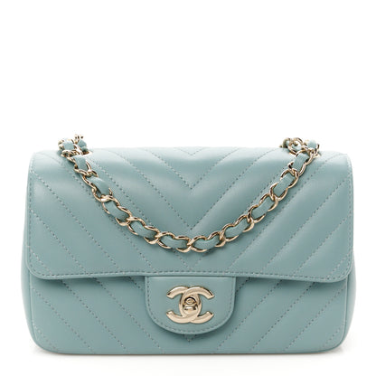 Chanel Lambskin Chevron Quilted Mini Rectangular Flap Light Blue 1 of 12