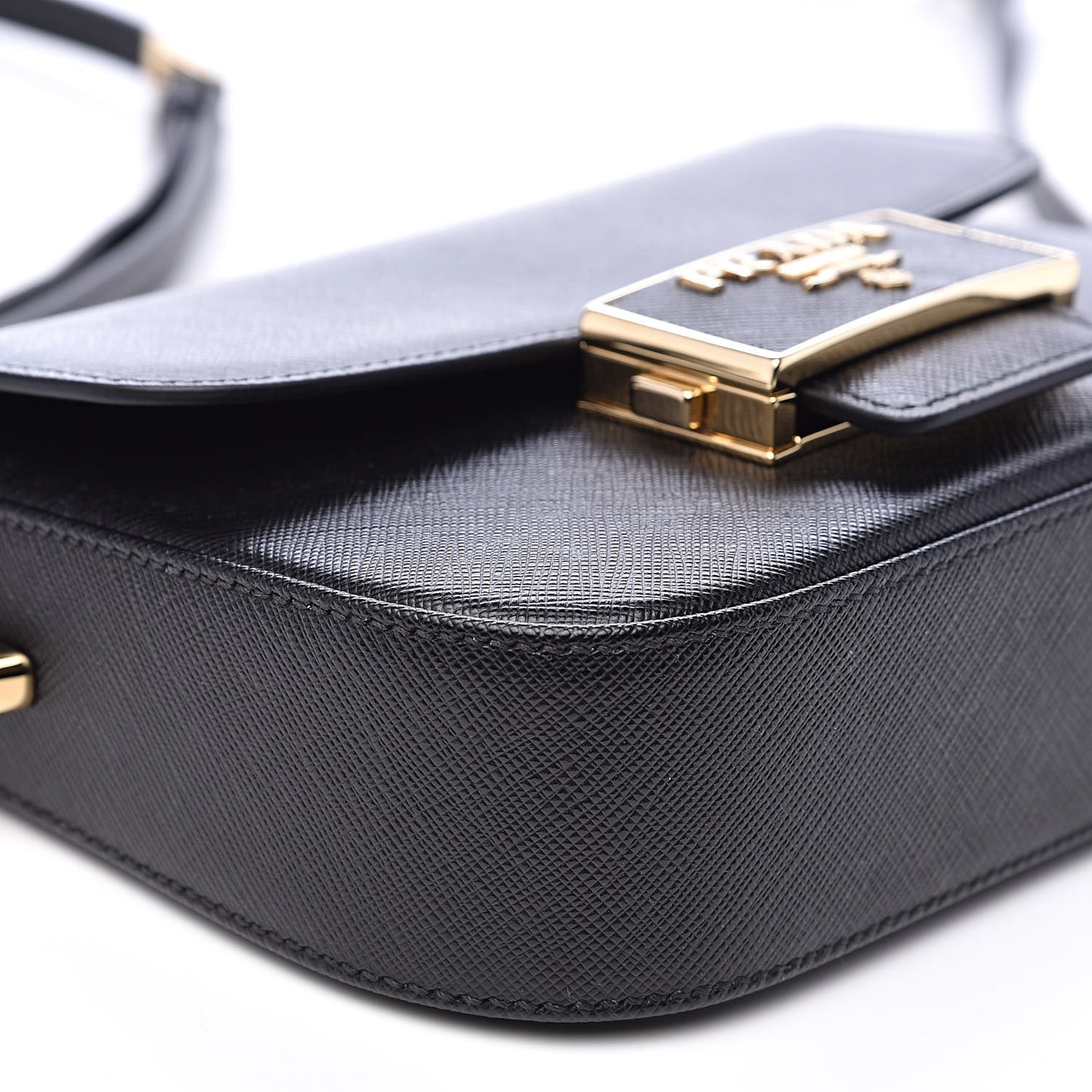 Saffiano Lux Embleme Flap Shoulder Bag Black