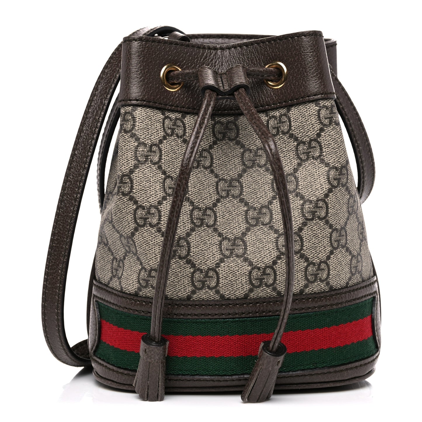 GG Supreme Monogram Web Mini Ophidia Bucket Bag Brown