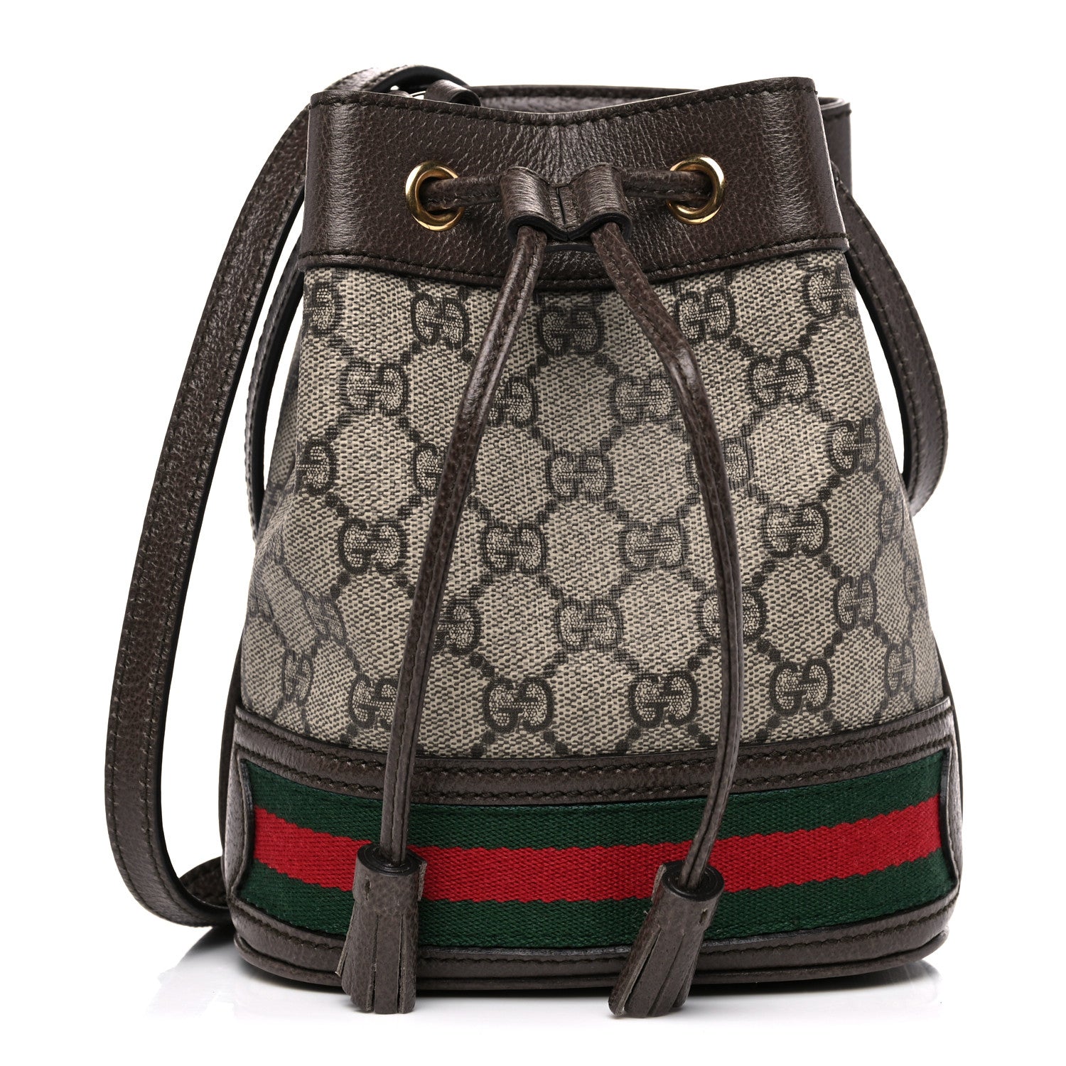 Gucci GG Supreme Monogram Web Mini Ophidia Bucket Bag Brown 1 of 10