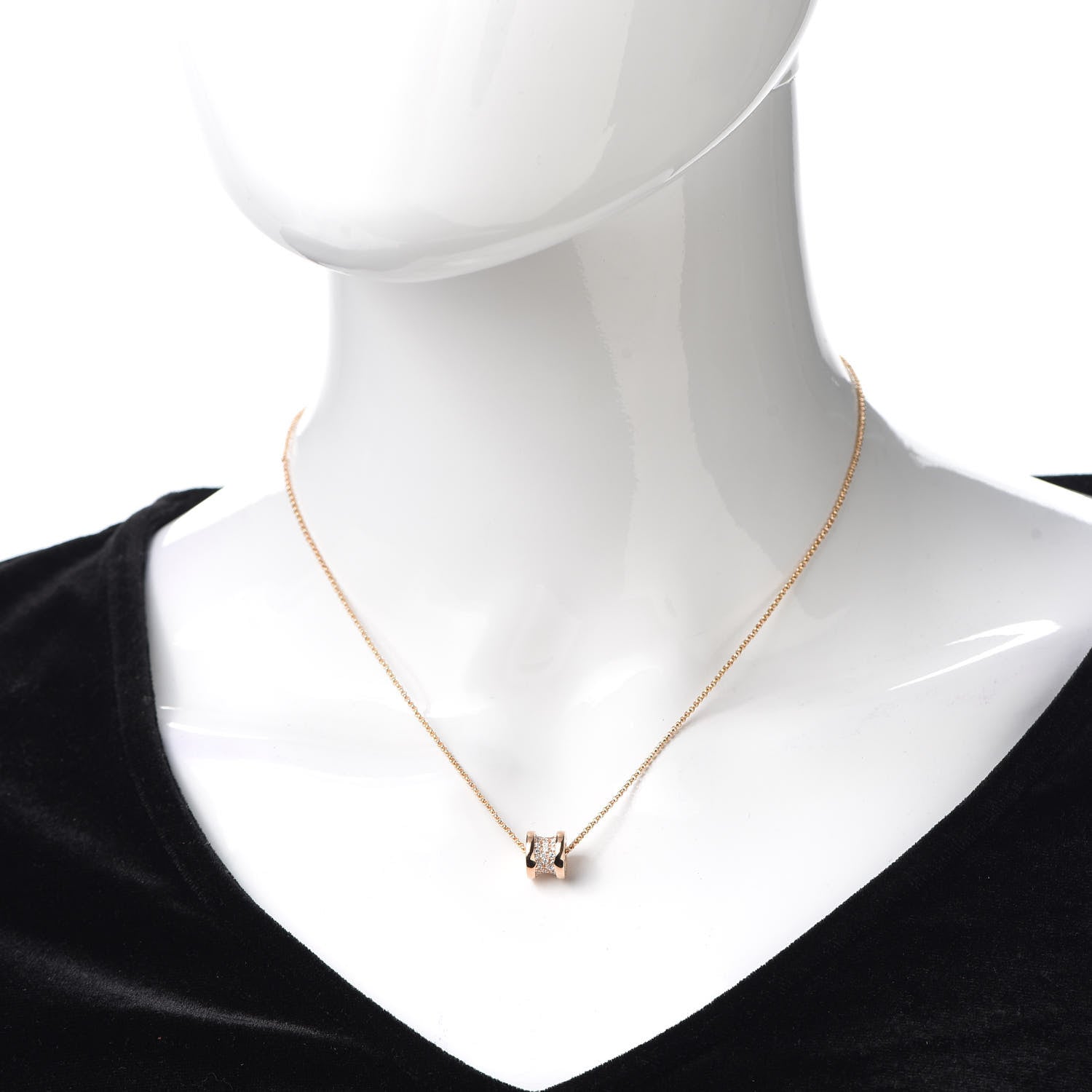 Bulgari 18K Rose Gold Diamond Small B.Zero1 Pave Pendant Necklace 2 of 7