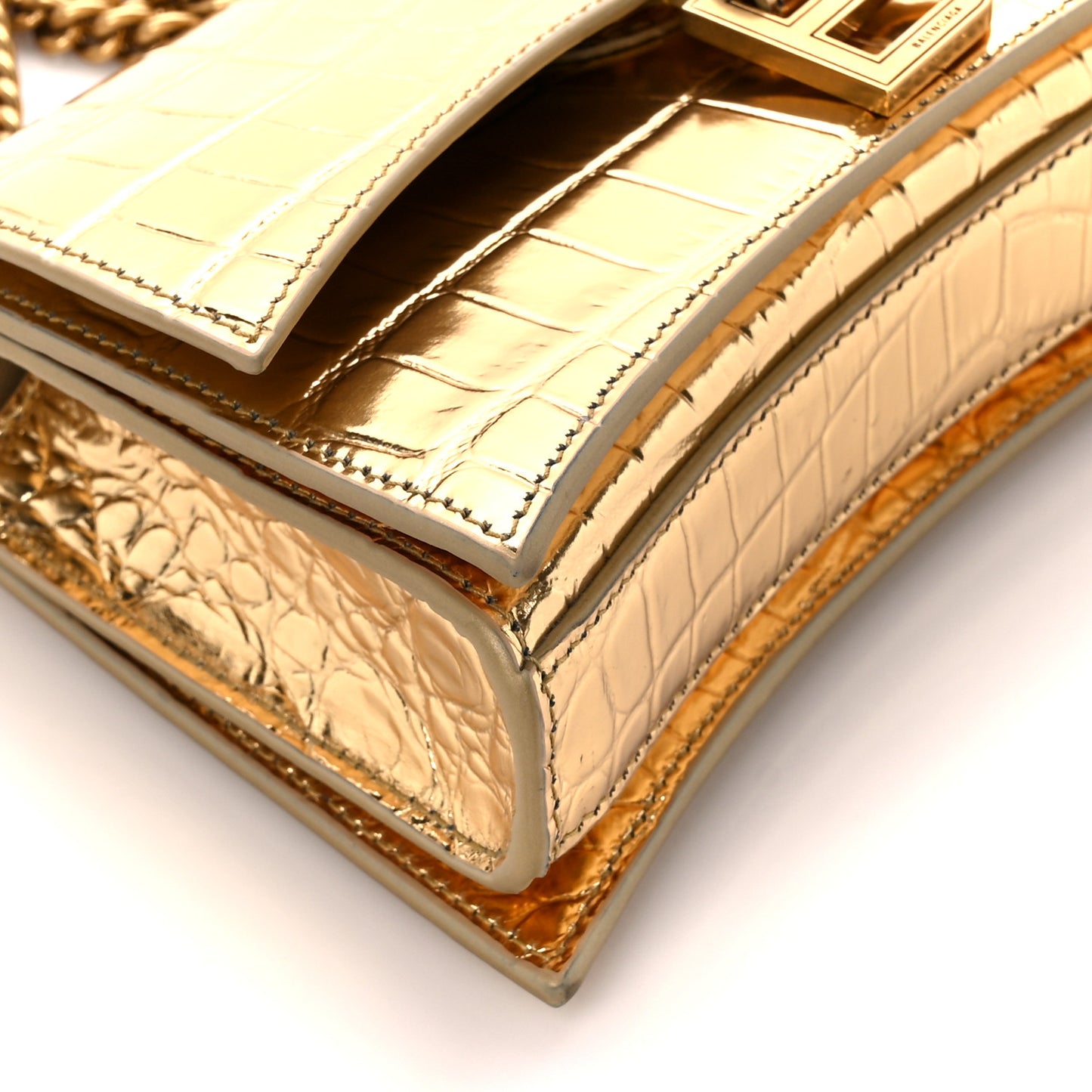 Metallic Supple Calfskin Crocodile XS Crush Chain Bag Gold