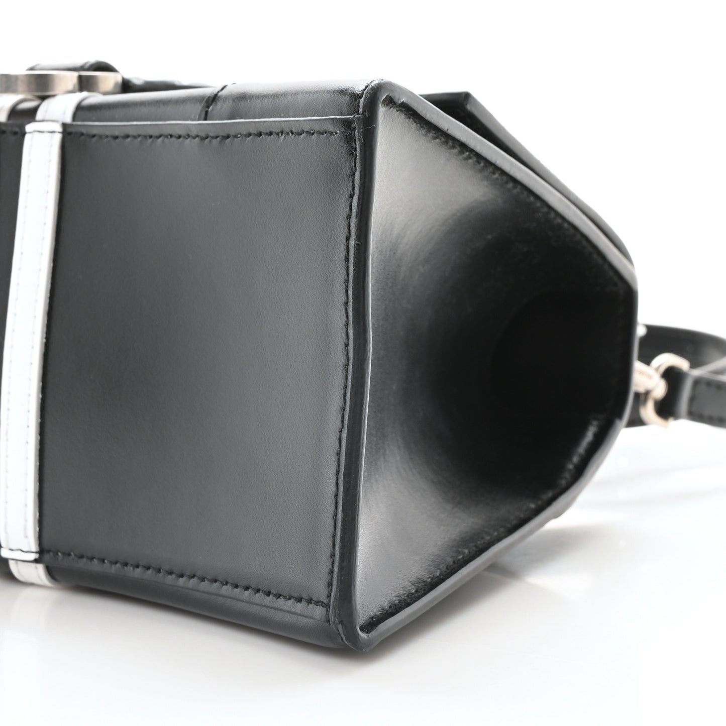 X ADIDAS Shiny Box Calfskin Small Hourglass Top Handle Bag Black White