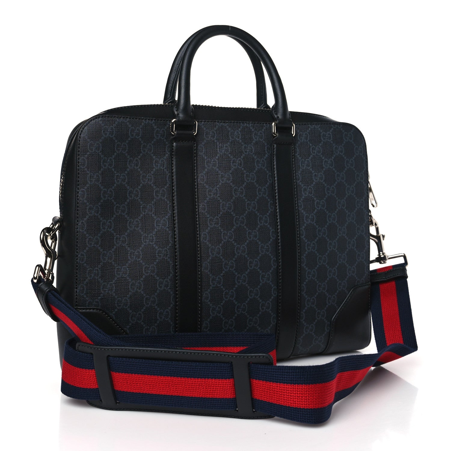Gucci GG Supreme Monogram Appia Calfskin Web Briefcase Black 3 of 9