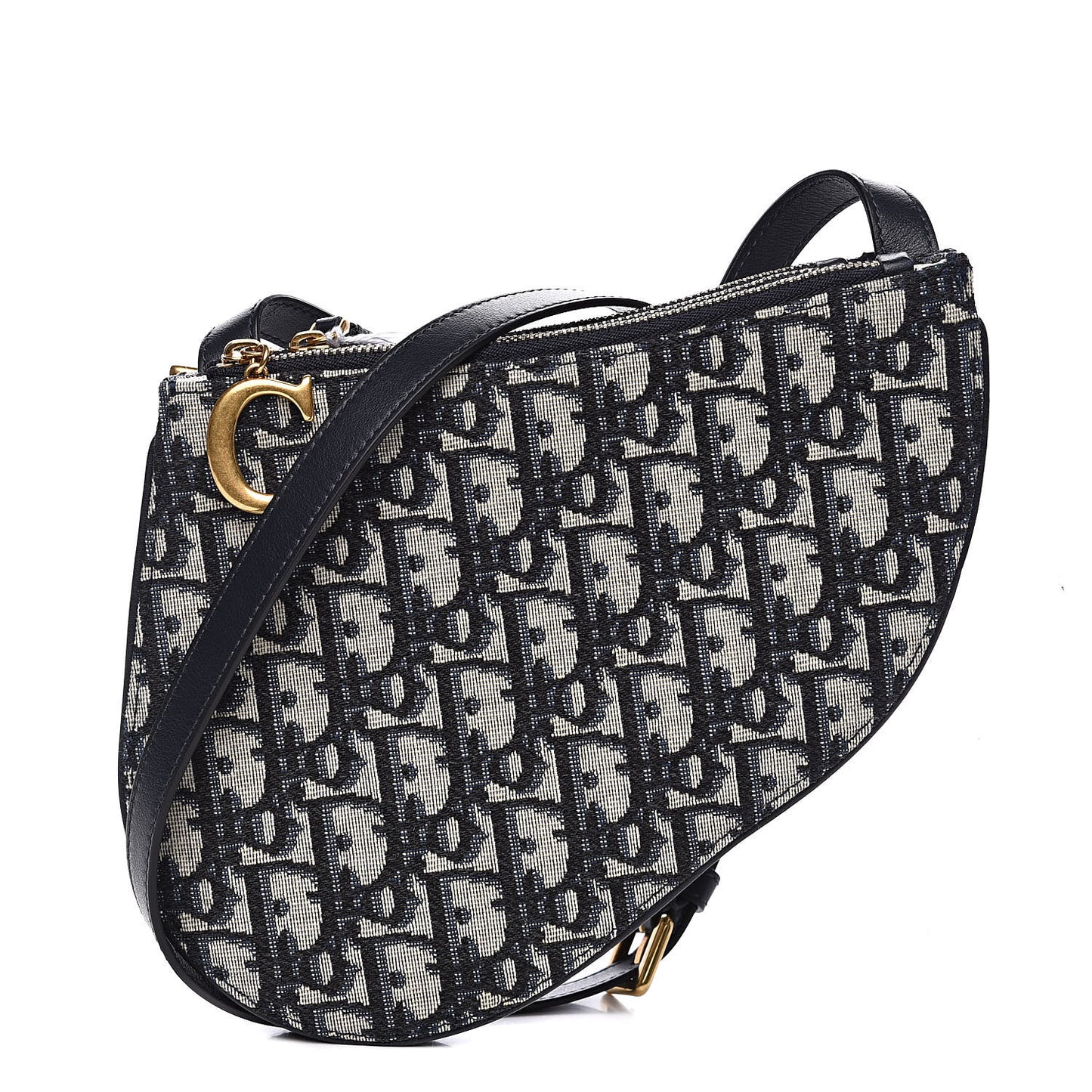 Oblique Saddle Pouch With Strap Navy Blue