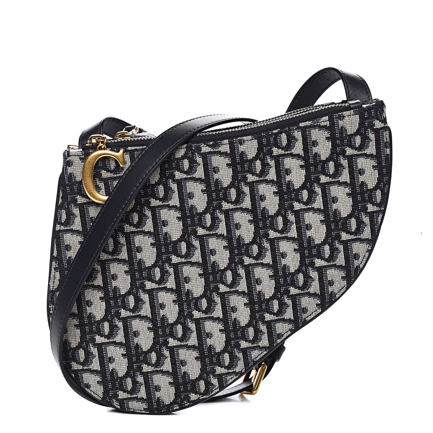 Christian Dior Oblique Saddle Pouch With Strap Navy Blue 1 of 9