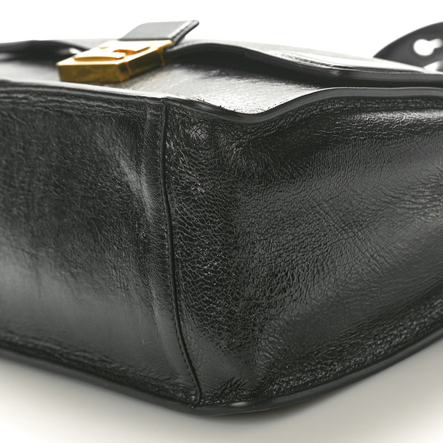 Agnello Old Shine Large Kan U Shoulder Bag Black