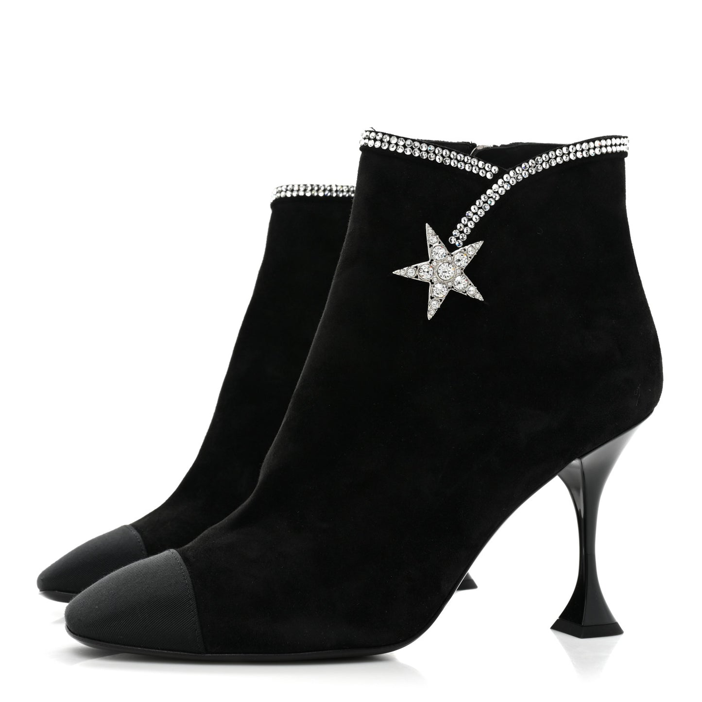 Suede Grosgrain Crystal Star Short Boots 38.5 Black