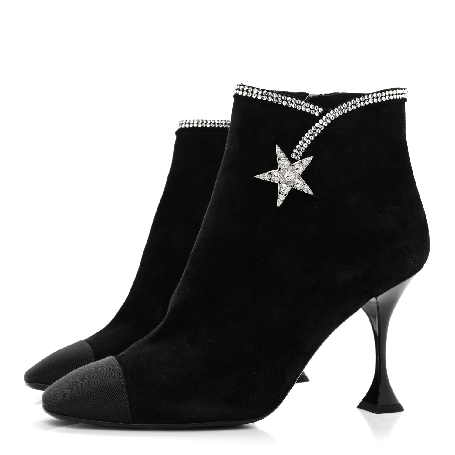 Chanel Suede Grosgrain Crystal Star Short Boots 38.5 Black 3 of 8