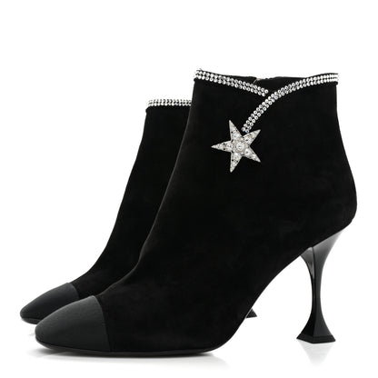 Chanel Suede Grosgrain Crystal Star Short Boots 38.5 Black 3 of 8