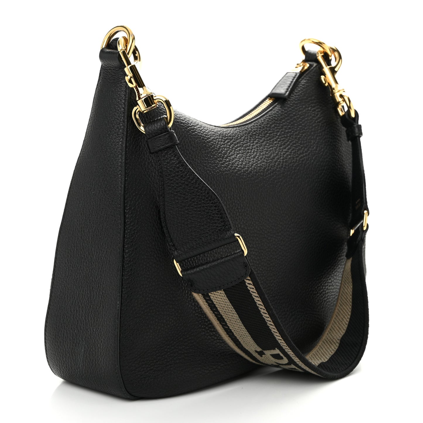 Vitello Daino Soft Zippered Messenger Hobo Black