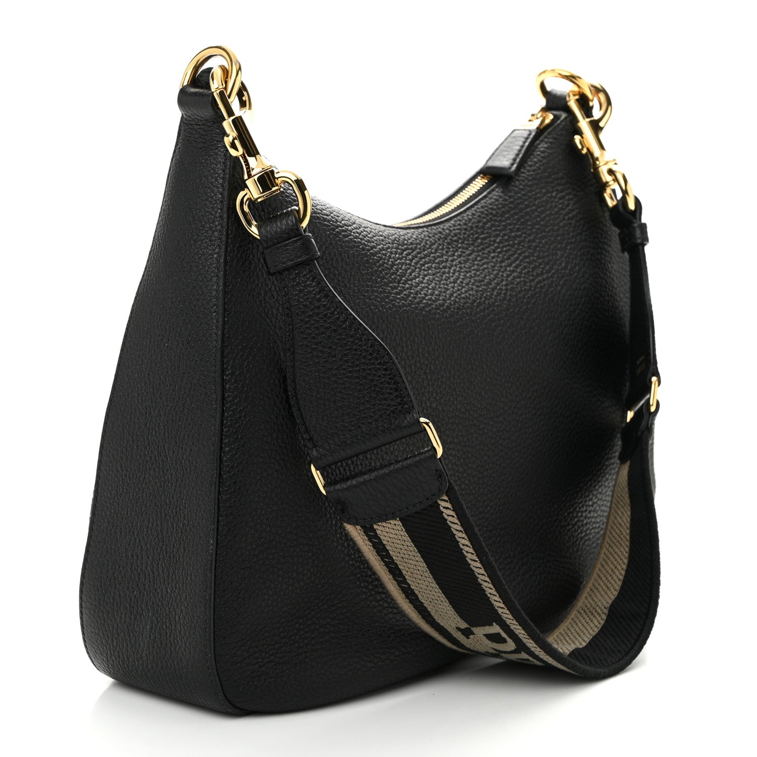 Prada Vitello Daino Soft Zippered Messenger Hobo Black 3 of 11