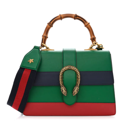 Gucci Moon Calfskin Web Medium Dionysus Bamboo Top Handle Bag Emerald Blue Hibiscus Red 1 of 10