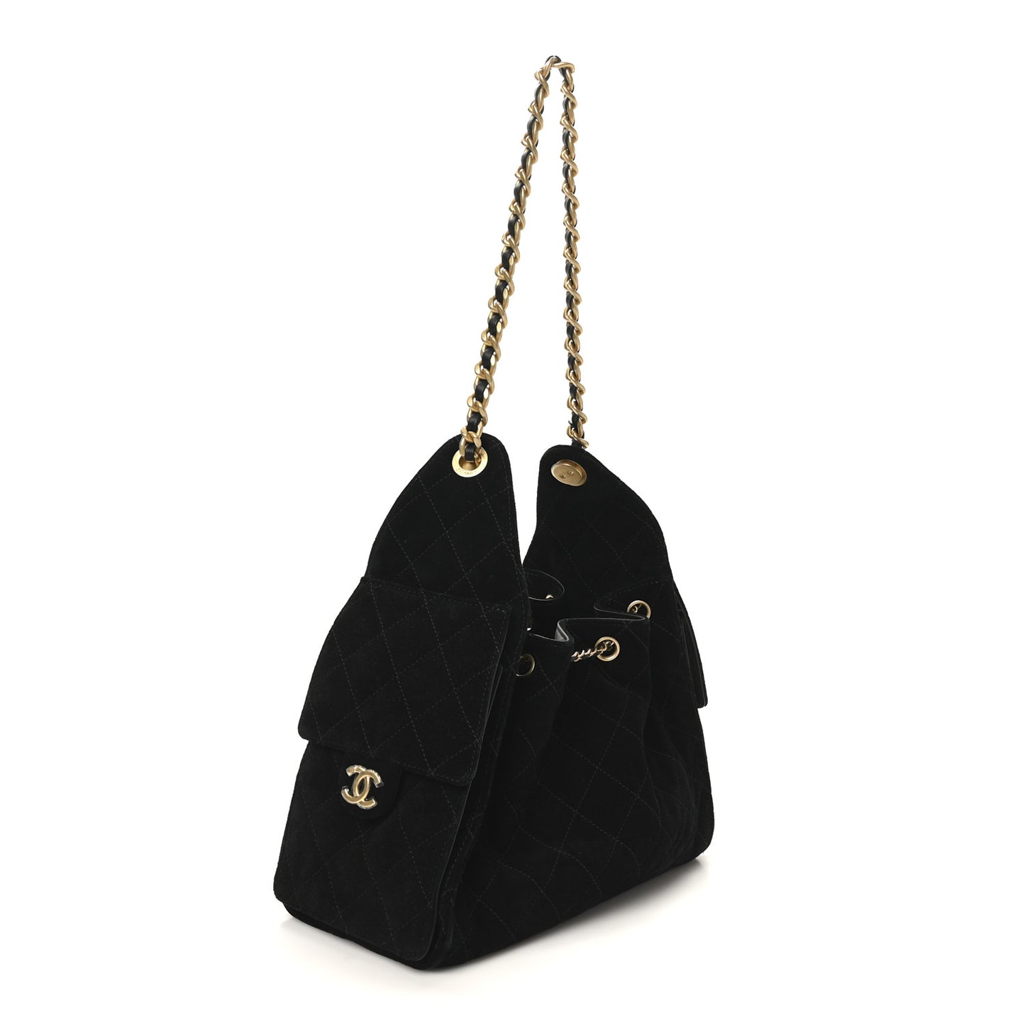 Suede Quilted Small Chanel 25 Handbag Black