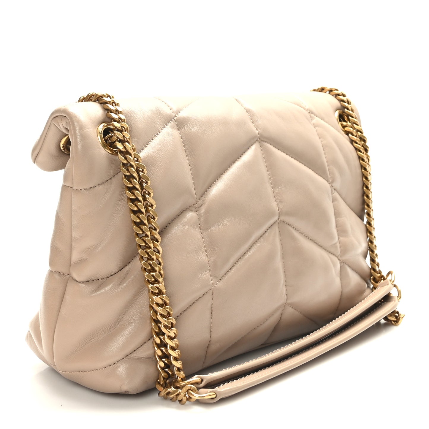 Lambskin Quilted Small Loulou Puffer Monogram Chain Satchel Dark Beige