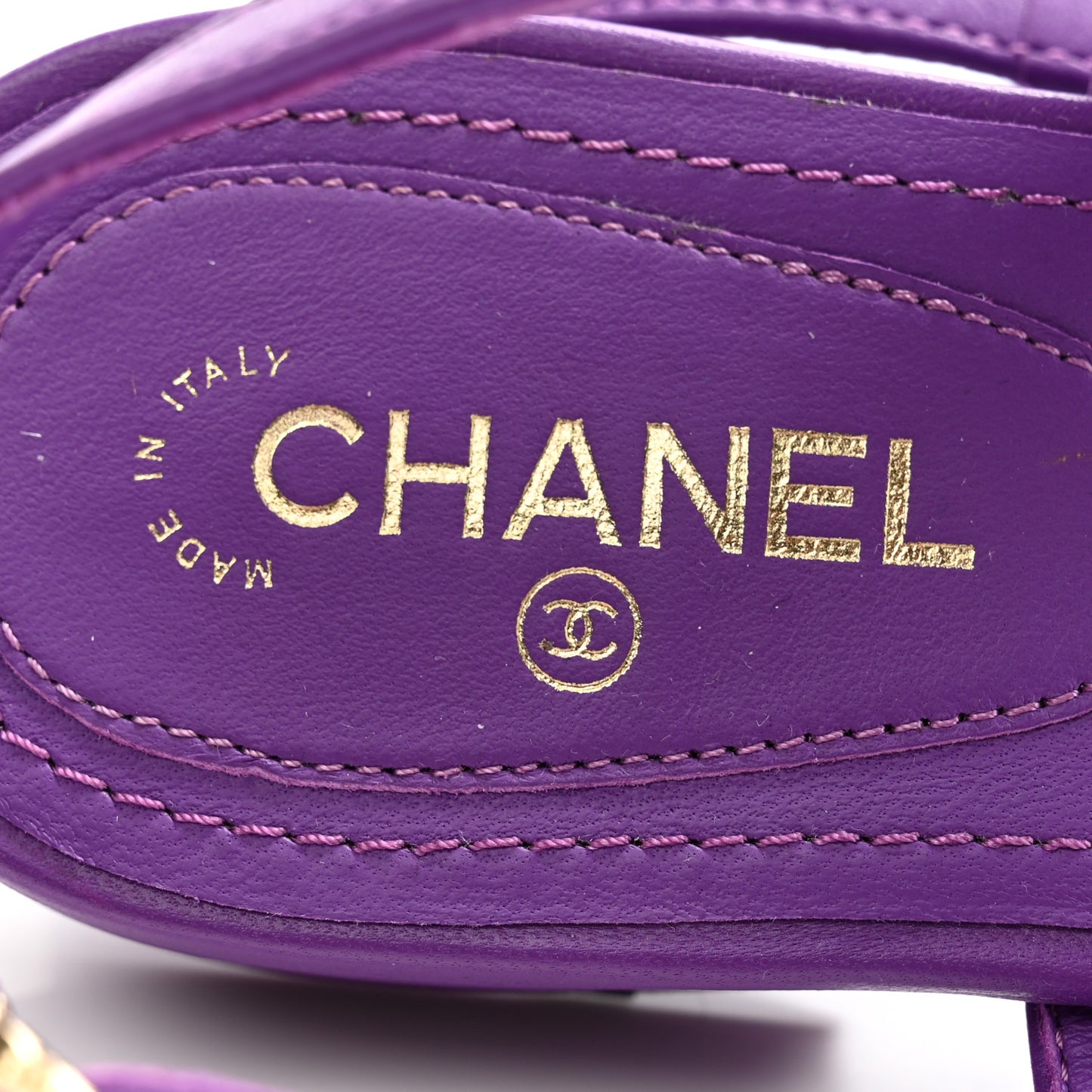 Lambskin CC Leaf Thong Sandals 37 Purple