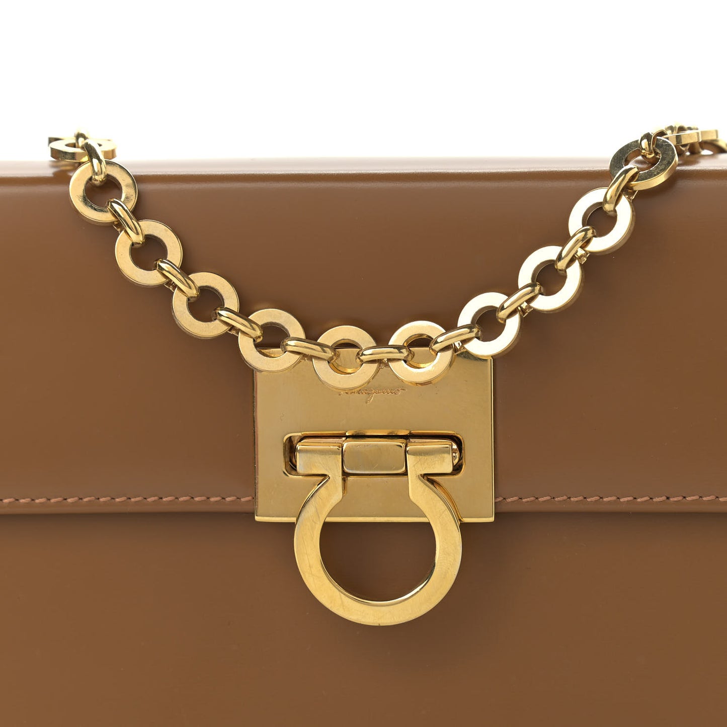Calfskin Gancini Chain Crossbody Brown