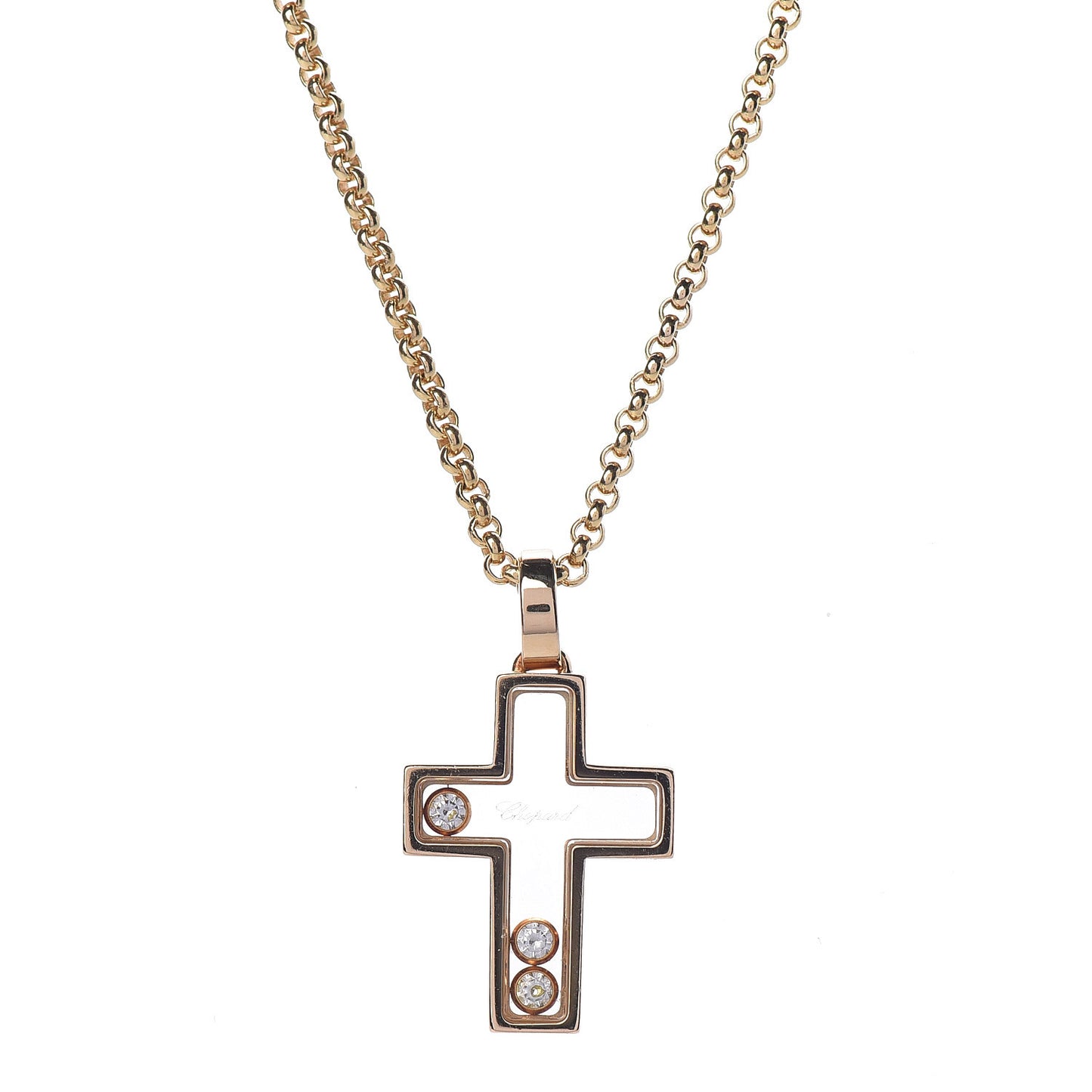 18K Yellow Gold Happy Diamonds Cross Pendant Necklace