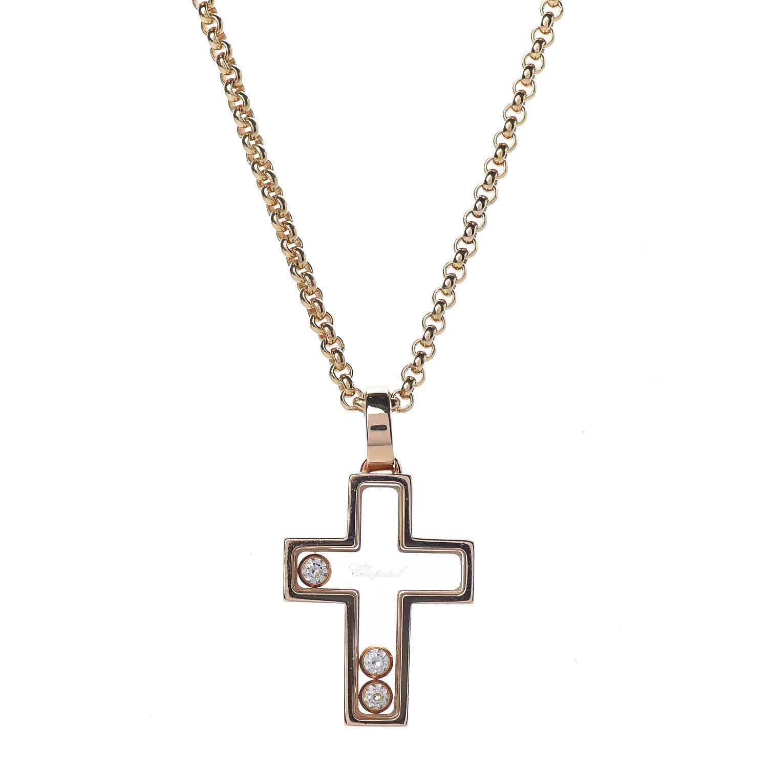 Chopard 18K Yellow Gold Happy Diamonds Cross Pendant Necklace 4 of 9